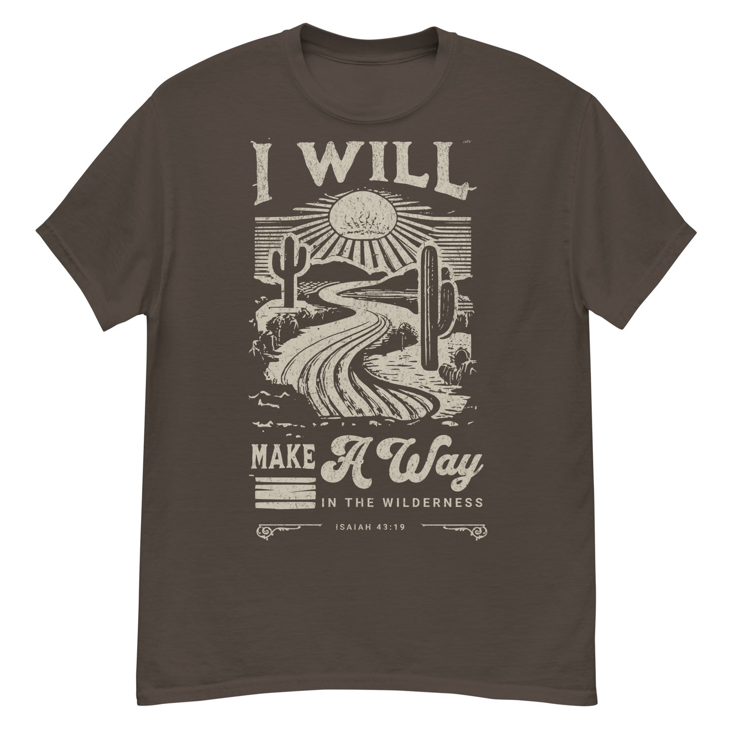 Faith apparel with Isaiah 43:19 design Christian tee Make a Way in the Wilderness scripture print