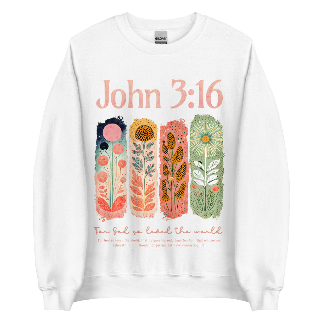 John 3:16 Christian apparel with botanical artwork