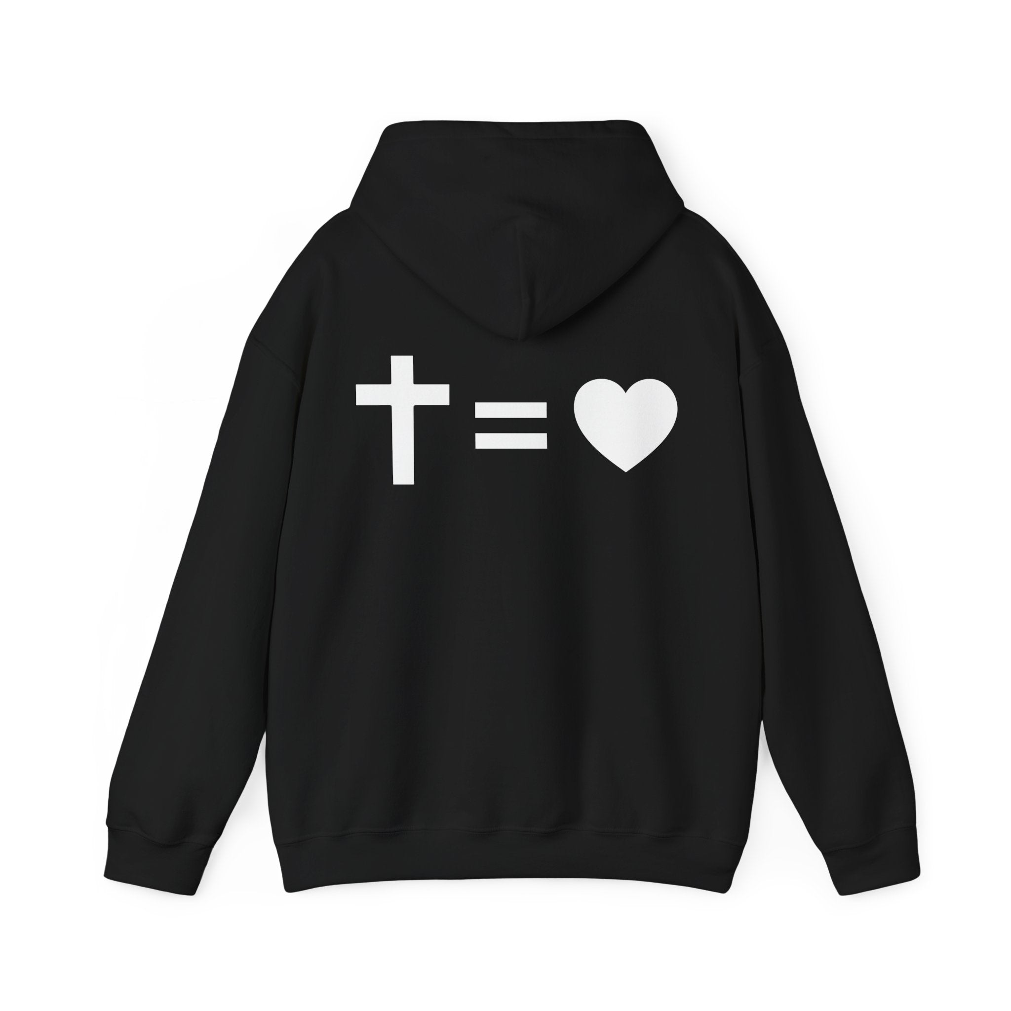 Black hoodie with mathematical symbols on the back against a white background