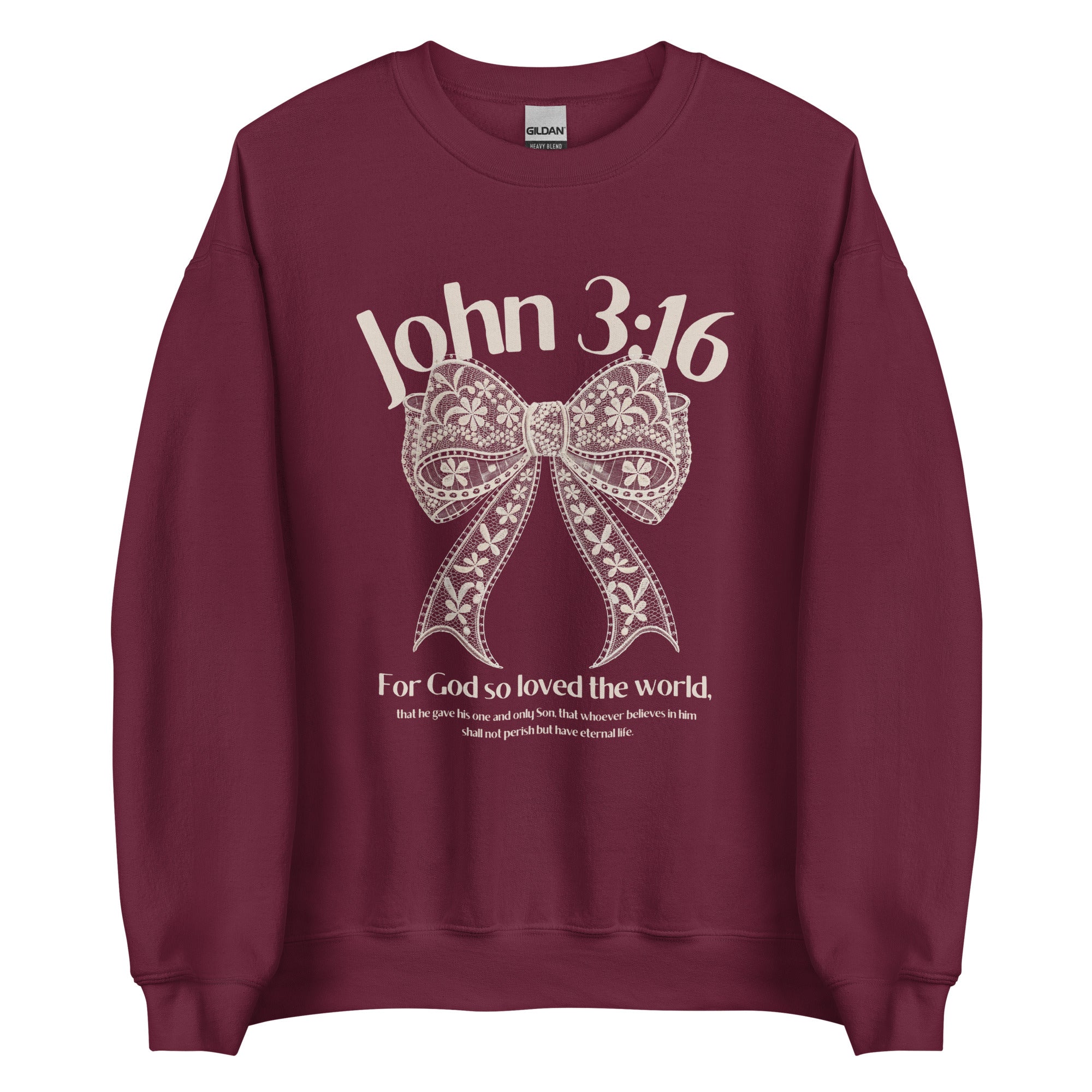 Faith based burgundy sweatshirt inspired by John 3:16