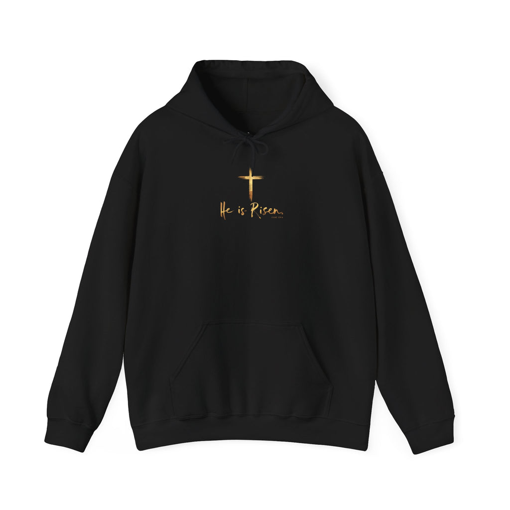 Black hoodie with a logo on a white background