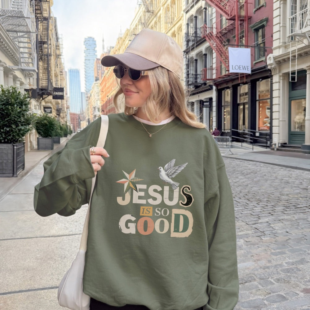 Christian Graphic sweatshirt with bold front graphic and dove detail. Faith based crewneck designed for everyday wear.