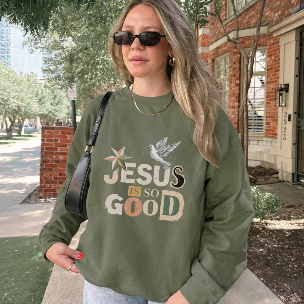 Christian Graphic sweatshirt with bold front graphic and dove detail. Faith based crewneck designed for everyday wear.