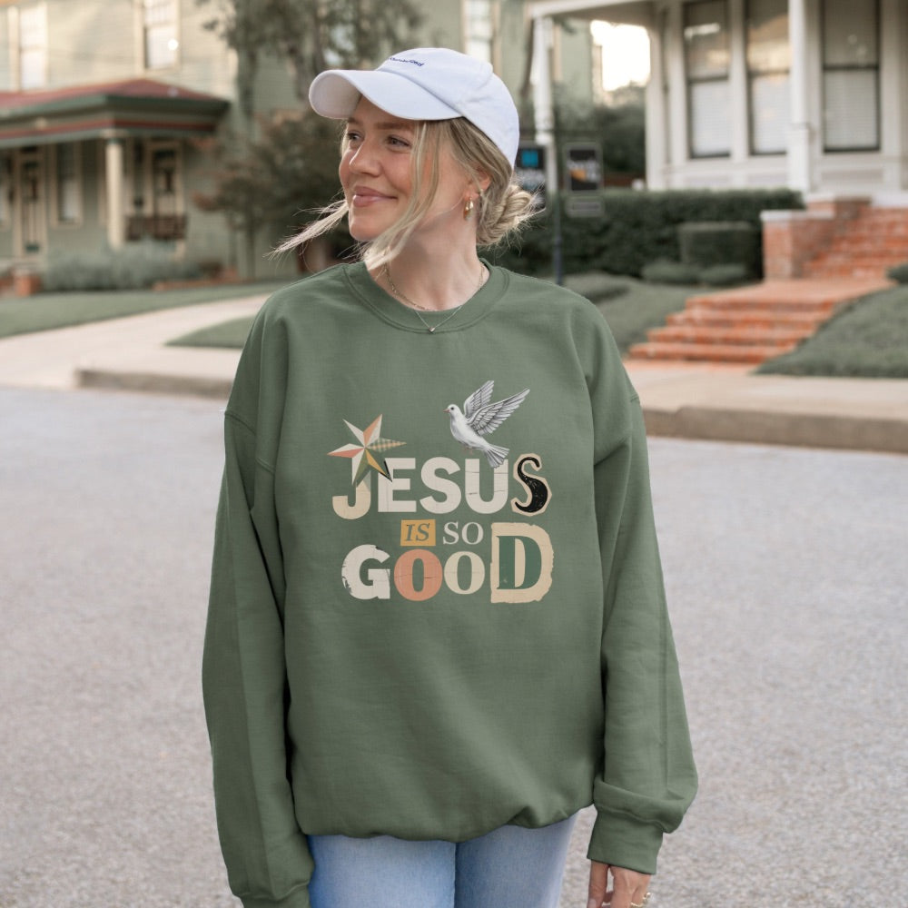 Christian Graphic sweatshirt with bold front graphic and dove detail. Faith based crewneck designed for everyday wear.