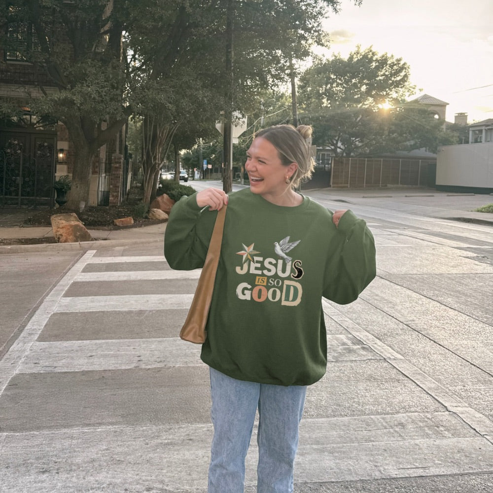 Christian Graphic sweatshirt with bold front graphic and dove detail. Faith based crewneck designed for everyday wear.