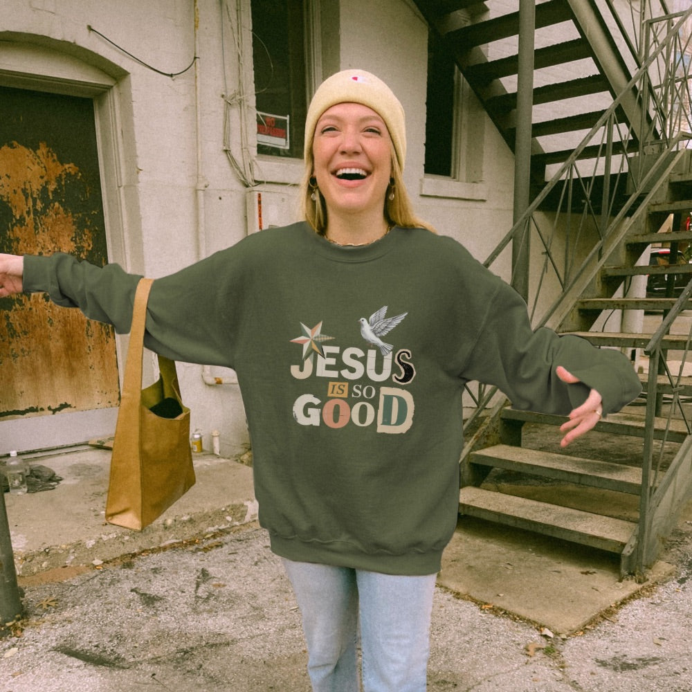 Christian Graphic sweatshirt with bold front graphic and dove detail. Faith based crewneck designed for everyday wear.