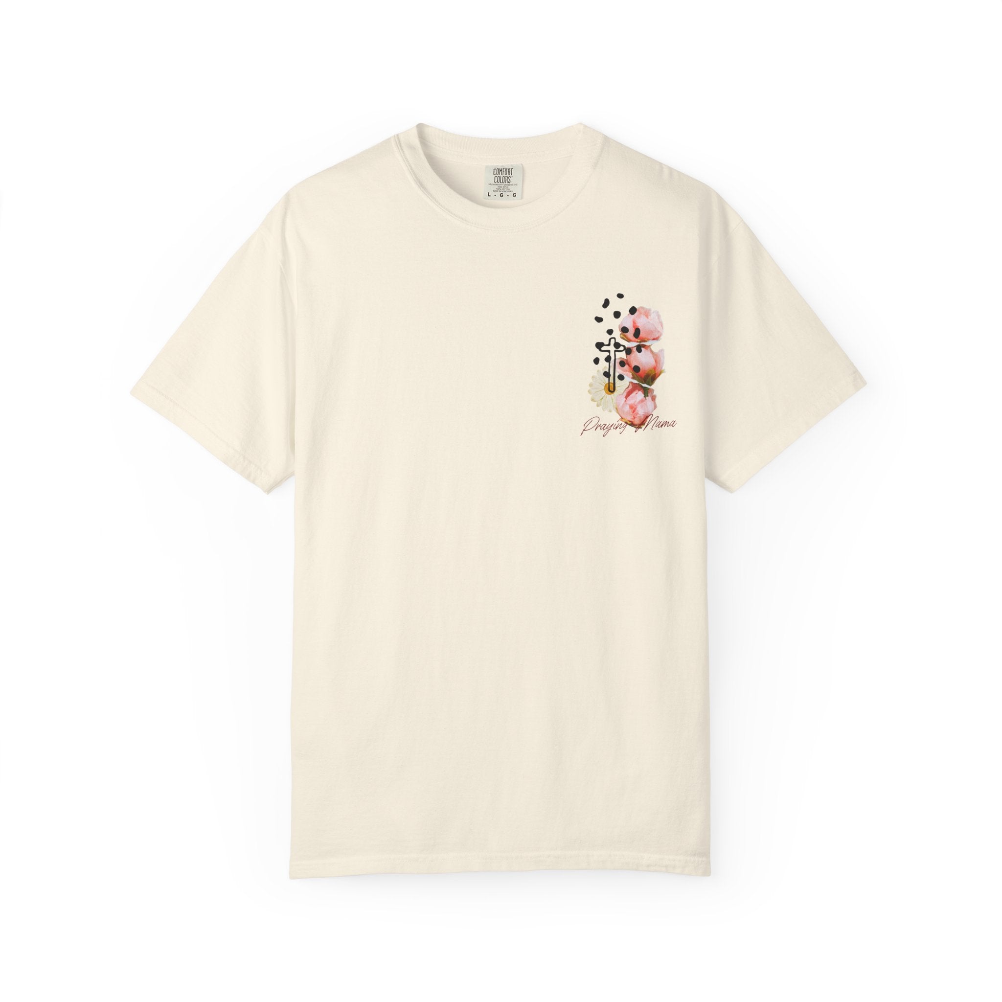 Beige t-shirt with floral design on a white background