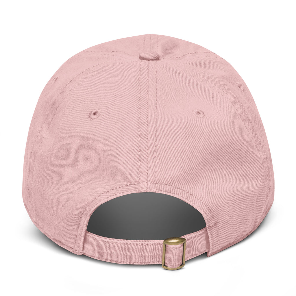 Woman wearing blush Faith It Til You Make It Christian embroidered baseball cap with neutral sweater and gold necklace.