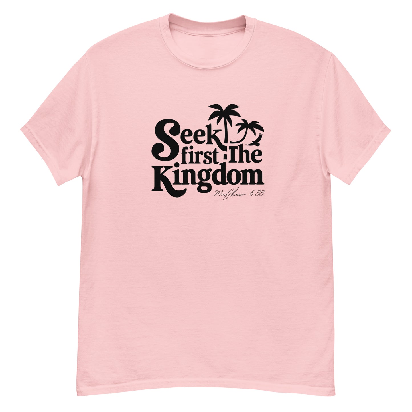 Faith apparel with Matthew 6:33 design Christian t-shirt encouraging women to put God first