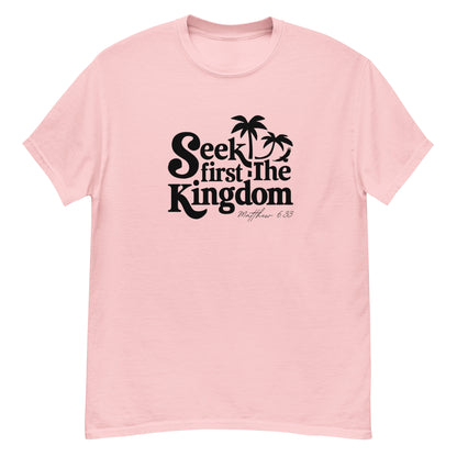 Faith apparel with Matthew 6:33 design Christian t-shirt encouraging women to put God first