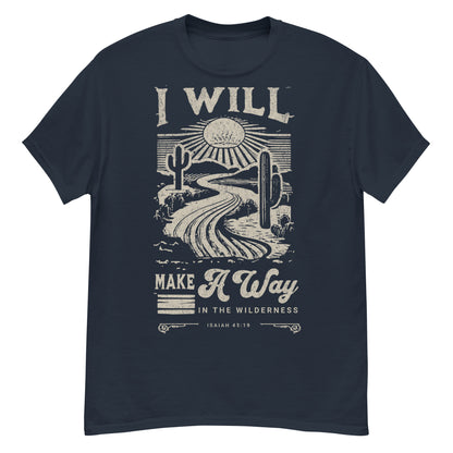Faith apparel with Isaiah 43:19 design Christian tee Make a Way in the Wilderness scripture print