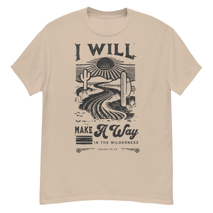 Faith apparel with Isaiah 43:19 design Christian tee Make a Way in the Wilderness scripture print