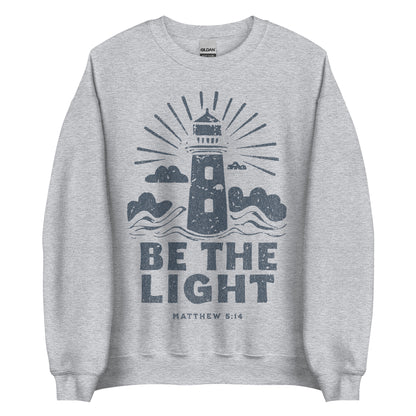Faith sweatshirt with lighthouse and Matthew 5:14 design. Christian sweatshirt for women encouraging them to be the light