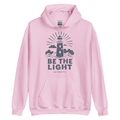 Faith hoodie with lighthouse design and Matthew 5:14 scripture. Christian hoodie for women reminding believers to shine their light.